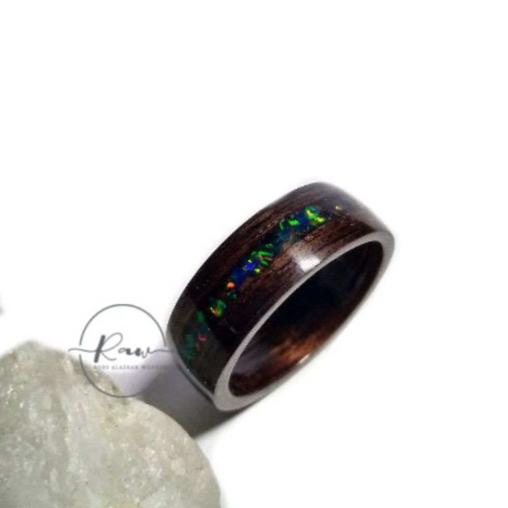 Rosewood and Black Opal Bentwood Ring